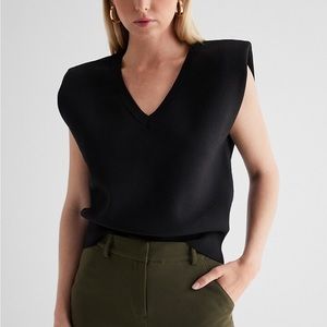 NWOT Express Sleeveless Black V-neck Sweater with Shoulder Pads, Size Medium